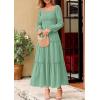 imagePRETTYGARDEN Fall Dresses for Women 2025 Casual Long Sleeve Smocked Ruffle Flowy Elegant Wedding Guest Maxi Dress PocketsSage Green