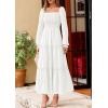 imagePRETTYGARDEN Fall Dresses for Women 2025 Casual Long Sleeve Smocked Ruffle Flowy Elegant Wedding Guest Maxi Dress PocketsWhite