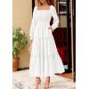 imagePRETTYGARDEN Fall Dresses for Women 2025 Casual Long Sleeve Smocked Ruffle Flowy Elegant Wedding Guest Maxi Dress PocketsWhite