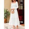 imagePRETTYGARDEN Fall Dresses for Women 2025 Casual Long Sleeve Smocked Ruffle Flowy Elegant Wedding Guest Maxi Dress PocketsWhite