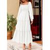 imagePRETTYGARDEN Fall Dresses for Women 2025 Casual Long Sleeve Smocked Ruffle Flowy Elegant Wedding Guest Maxi Dress PocketsWhite
