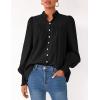 imagePRETTYGARDEN Fall Lantern Long Sleeve Shirts for Women 2025 Trendy Button Vneck Pullover Henley Tops Dressy Work BlousesBlack