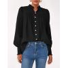 imagePRETTYGARDEN Fall Lantern Long Sleeve Shirts for Women 2025 Trendy Button Vneck Pullover Henley Tops Dressy Work BlousesBlack