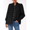imagePRETTYGARDEN Fall Lantern Long Sleeve Shirts for Women 2025 Trendy Button Vneck Pullover Henley Tops Dressy Work BlousesBlack