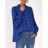 imagePRETTYGARDEN Fall Lantern Long Sleeve Shirts for Women 2025 Trendy Button Vneck Pullover Henley Tops Dressy Work BlousesBlue
