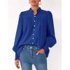 imagePRETTYGARDEN Fall Lantern Long Sleeve Shirts for Women 2025 Trendy Button Vneck Pullover Henley Tops Dressy Work BlousesBlue