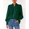 imagePRETTYGARDEN Fall Lantern Long Sleeve Shirts for Women 2025 Trendy Button Vneck Pullover Henley Tops Dressy Work BlousesDark Green