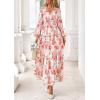 imagePRETTYGARDEN Long Sleeve Maxi Fall Dresses for Women 2025 Vneck Smocked Boho Floral Tiered Swing Flowy Wedding Guest DressFloral Apricot Multi