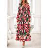 imagePRETTYGARDEN Long Sleeve Maxi Fall Dresses for Women 2025 Vneck Smocked Boho Floral Tiered Swing Flowy Wedding Guest DressFloral Black Multi