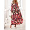 imagePRETTYGARDEN Long Sleeve Maxi Fall Dresses for Women 2025 Vneck Smocked Boho Floral Tiered Swing Flowy Wedding Guest DressFloral Black Multi