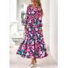 imagePRETTYGARDEN Long Sleeve Maxi Fall Dresses for Women 2025 Vneck Smocked Boho Floral Tiered Swing Flowy Wedding Guest DressFloral Navy Blue Multi