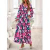imagePRETTYGARDEN Long Sleeve Maxi Fall Dresses for Women 2025 Vneck Smocked Boho Floral Tiered Swing Flowy Wedding Guest DressFloral Navy Blue Multi