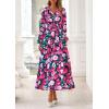 imagePRETTYGARDEN Long Sleeve Maxi Fall Dresses for Women 2025 Vneck Smocked Boho Floral Tiered Swing Flowy Wedding Guest DressFloral Navy Blue Multi