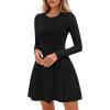 imagePRETTYGARDEN Long Sleeve Mini Dress for Women 2025 Fall Crewneck Knit Pleated Babydoll A Line Soft Casual Short Party DressesBlack