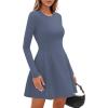 imagePRETTYGARDEN Long Sleeve Mini Dress for Women 2025 Fall Crewneck Knit Pleated Babydoll A Line Soft Casual Short Party DressesBlue