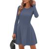 imagePRETTYGARDEN Long Sleeve Mini Dress for Women 2025 Fall Crewneck Knit Pleated Babydoll A Line Soft Casual Short Party DressesBlue