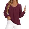 imagePRETTYGARDEN Long Sleeve Shirts for Women Trendy Lace Tops Dressy Casual Blouses 2025 Fall Outfits Fashion ClothingBurgundy