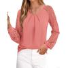 imagePRETTYGARDEN Long Sleeve Shirts for Women Trendy Lace Tops Dressy Casual Blouses 2025 Fall Outfits Fashion ClothingCoral Pink