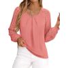 imagePRETTYGARDEN Long Sleeve Shirts for Women Trendy Lace Tops Dressy Casual Blouses 2025 Fall Outfits Fashion ClothingCoral Pink