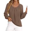 imagePRETTYGARDEN Long Sleeve Shirts for Women Trendy Lace Tops Dressy Casual Blouses 2025 Fall Outfits Fashion ClothingLight Brown