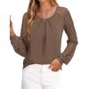 imagePRETTYGARDEN Long Sleeve Shirts for Women Trendy Lace Tops Dressy Casual Blouses 2025 Fall Outfits Fashion ClothingLight Brown