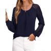 imagePRETTYGARDEN Long Sleeve Shirts for Women Trendy Lace Tops Dressy Casual Blouses 2025 Fall Outfits Fashion ClothingNavy Blue