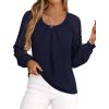 imagePRETTYGARDEN Long Sleeve Shirts for Women Trendy Lace Tops Dressy Casual Blouses 2025 Fall Outfits Fashion ClothingNavy Blue
