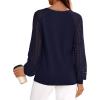 imagePRETTYGARDEN Long Sleeve Shirts for Women Trendy Lace Tops Dressy Casual Blouses 2025 Fall Outfits Fashion ClothingNavy Blue