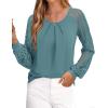 imagePRETTYGARDEN Long Sleeve Shirts for Women Trendy Lace Tops Dressy Casual Blouses 2025 Fall Outfits Fashion ClothingTeal