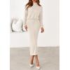 imagePRETTYGARDEN Turtle Neck Dresses for Women 2025 Fall Knit Outfits Slit Elastic Waist Long Sleeve Bodycon Midi Sweater DressApricot