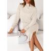 imagePRETTYGARDEN Turtle Neck Dresses for Women 2025 Fall Knit Outfits Slit Elastic Waist Long Sleeve Bodycon Midi Sweater DressApricot