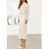 imagePRETTYGARDEN Turtle Neck Dresses for Women 2025 Fall Knit Outfits Slit Elastic Waist Long Sleeve Bodycon Midi Sweater DressApricot