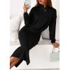 imagePRETTYGARDEN Turtle Neck Dresses for Women 2025 Fall Knit Outfits Slit Elastic Waist Long Sleeve Bodycon Midi Sweater DressBlack