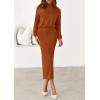 imagePRETTYGARDEN Turtle Neck Dresses for Women 2025 Fall Knit Outfits Slit Elastic Waist Long Sleeve Bodycon Midi Sweater DressBrick Red