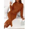 imagePRETTYGARDEN Turtle Neck Dresses for Women 2025 Fall Knit Outfits Slit Elastic Waist Long Sleeve Bodycon Midi Sweater DressBrick Red