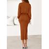imagePRETTYGARDEN Turtle Neck Dresses for Women 2025 Fall Knit Outfits Slit Elastic Waist Long Sleeve Bodycon Midi Sweater DressBrick Red