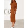 imagePRETTYGARDEN Turtle Neck Dresses for Women 2025 Fall Knit Outfits Slit Elastic Waist Long Sleeve Bodycon Midi Sweater DressBrick Red