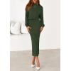 imagePRETTYGARDEN Turtle Neck Dresses for Women 2025 Fall Knit Outfits Slit Elastic Waist Long Sleeve Bodycon Midi Sweater DressDark Green
