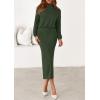 imagePRETTYGARDEN Turtle Neck Dresses for Women 2025 Fall Knit Outfits Slit Elastic Waist Long Sleeve Bodycon Midi Sweater DressDark Green