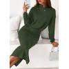 imagePRETTYGARDEN Turtle Neck Dresses for Women 2025 Fall Knit Outfits Slit Elastic Waist Long Sleeve Bodycon Midi Sweater DressDark Green