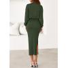imagePRETTYGARDEN Turtle Neck Dresses for Women 2025 Fall Knit Outfits Slit Elastic Waist Long Sleeve Bodycon Midi Sweater DressDark Green