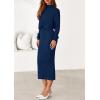 imagePRETTYGARDEN Turtle Neck Dresses for Women 2025 Fall Knit Outfits Slit Elastic Waist Long Sleeve Bodycon Midi Sweater DressNavy
