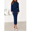 imagePRETTYGARDEN Turtle Neck Dresses for Women 2025 Fall Knit Outfits Slit Elastic Waist Long Sleeve Bodycon Midi Sweater DressNavy