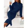 imagePRETTYGARDEN Turtle Neck Dresses for Women 2025 Fall Knit Outfits Slit Elastic Waist Long Sleeve Bodycon Midi Sweater DressNavy