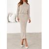 imagePRETTYGARDEN Turtle Neck Dresses for Women 2025 Fall Knit Outfits Slit Elastic Waist Long Sleeve Bodycon Midi Sweater DressOatmeal