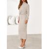 imagePRETTYGARDEN Turtle Neck Dresses for Women 2025 Fall Knit Outfits Slit Elastic Waist Long Sleeve Bodycon Midi Sweater DressOatmeal