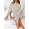 imagePRETTYGARDEN Turtle Neck Dresses for Women 2025 Fall Knit Outfits Slit Elastic Waist Long Sleeve Bodycon Midi Sweater DressOatmeal