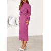 imagePRETTYGARDEN Turtle Neck Dresses for Women 2025 Fall Knit Outfits Slit Elastic Waist Long Sleeve Bodycon Midi Sweater DressRose Pink