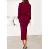 imagePRETTYGARDEN Turtle Neck Dresses for Women 2025 Fall Knit Outfits Slit Elastic Waist Long Sleeve Bodycon Midi Sweater DressWine Red