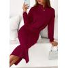 imagePRETTYGARDEN Turtle Neck Dresses for Women 2025 Fall Knit Outfits Slit Elastic Waist Long Sleeve Bodycon Midi Sweater DressWine Red